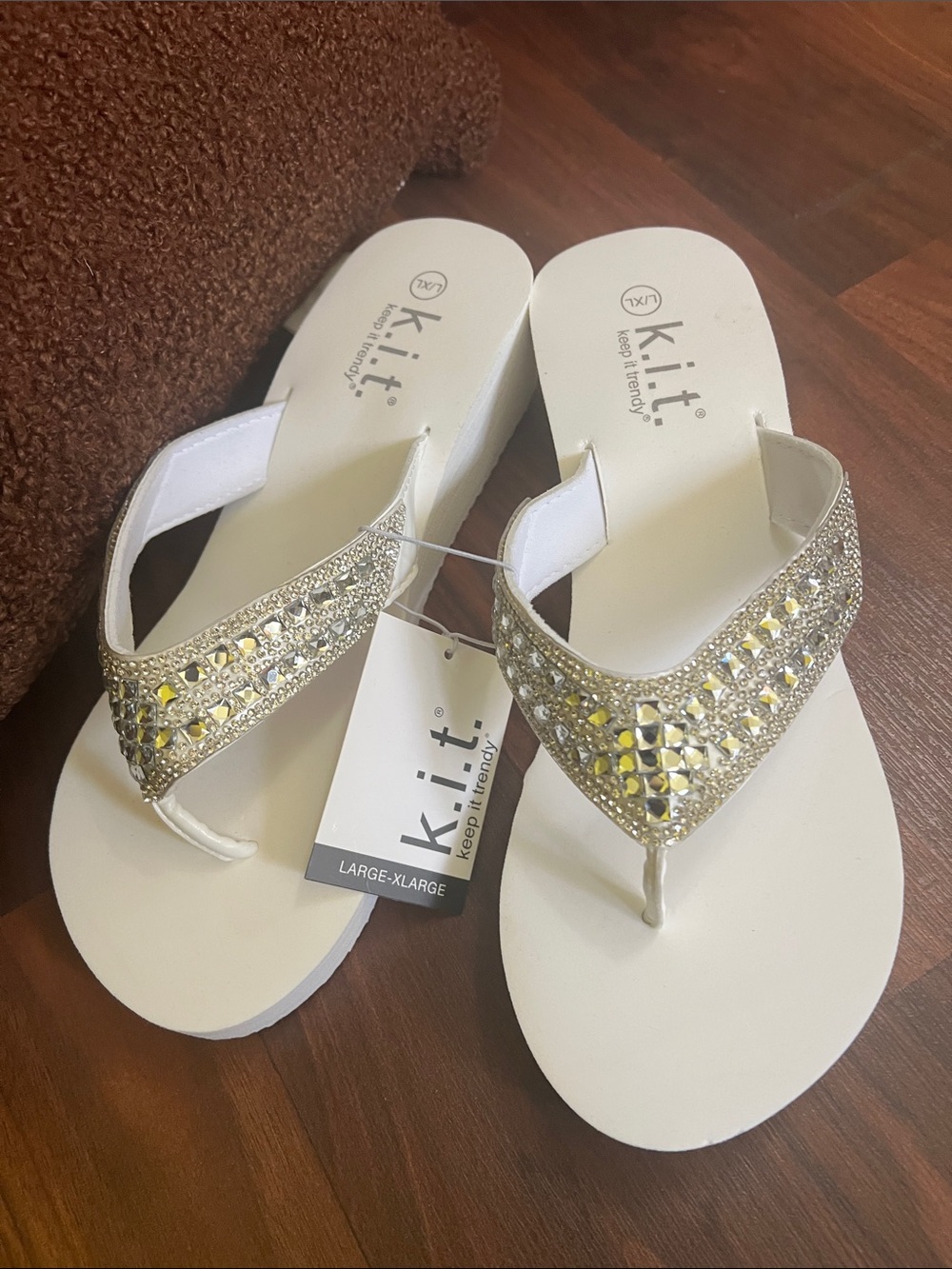 Women's White Rhinestone Thong Sandals